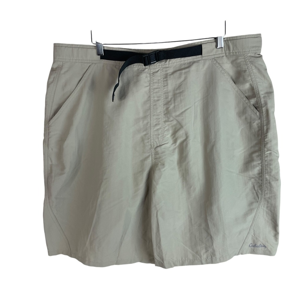 NEW Cabelas Mens‎ Belted Outdoor Hiking Shorts 2XL Beige Nylon 42" Waist 10" Ins
